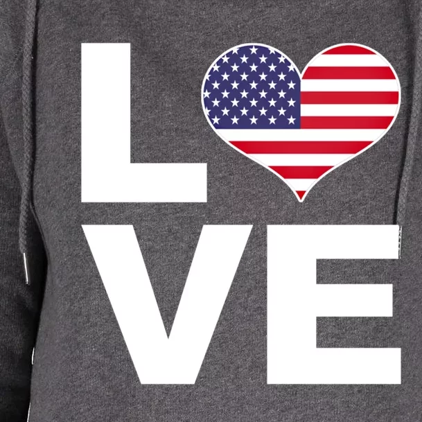 I Love Usa Funny Gift Heart Flag Usa Cute Gift Womens Funnel Neck Pullover Hood