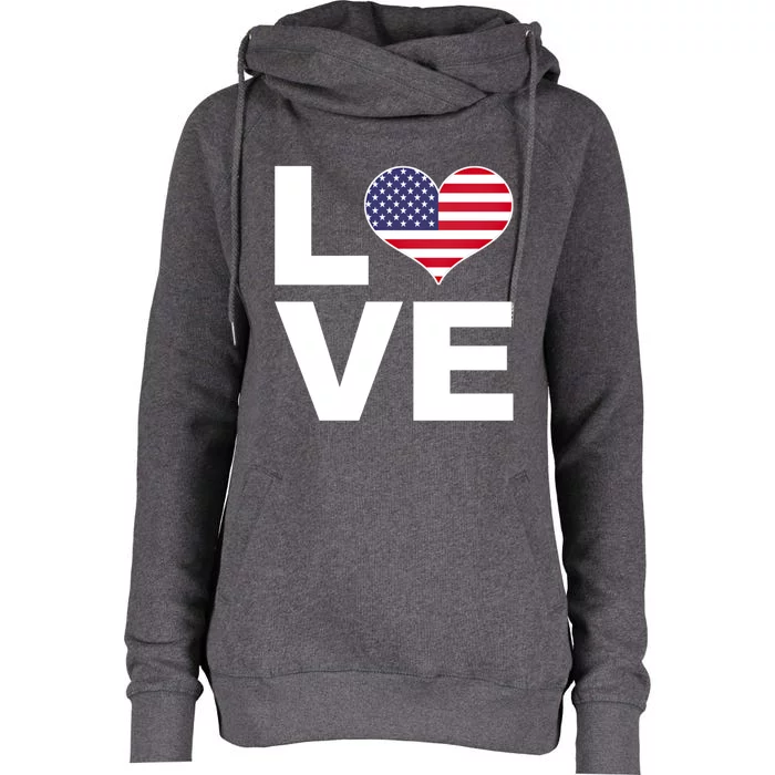 I Love Usa Funny Gift Heart Flag Usa Cute Gift Womens Funnel Neck Pullover Hood