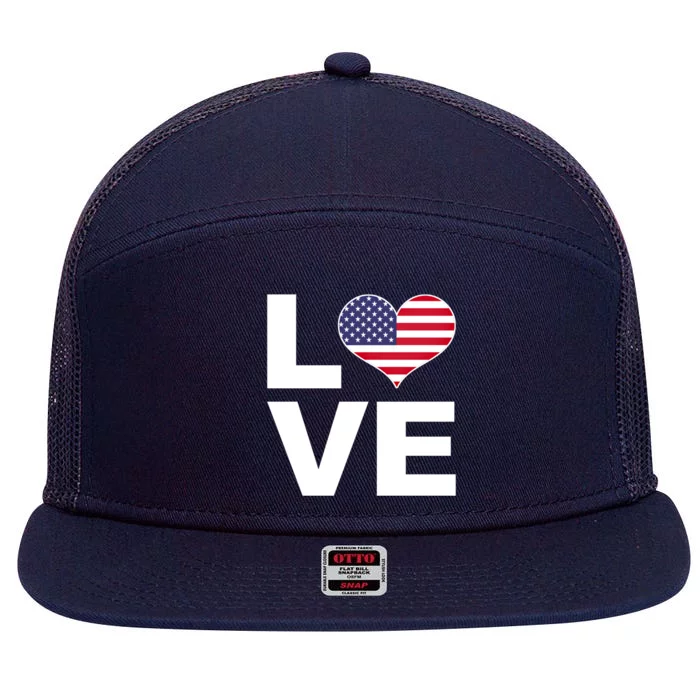 I Love Usa Funny Gift Heart Flag Usa Cute Gift 7 Panel Mesh Trucker Snapback Hat