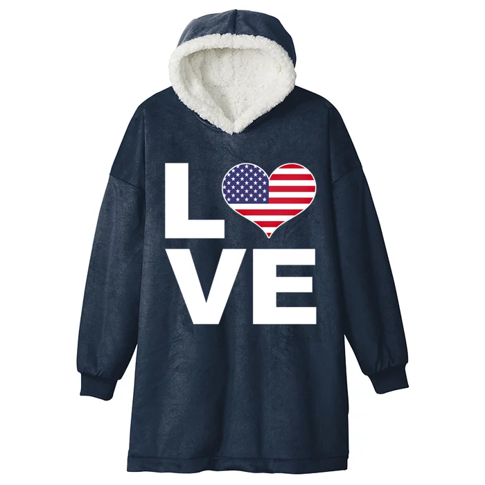 I Love Usa Funny Gift Heart Flag Usa Cute Gift Hooded Wearable Blanket