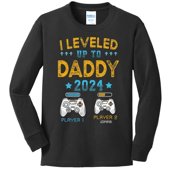 I Leveled Up To Daddy 2024 Funny Soon To Be Dad 2024 Kids Long Sleeve Shirt