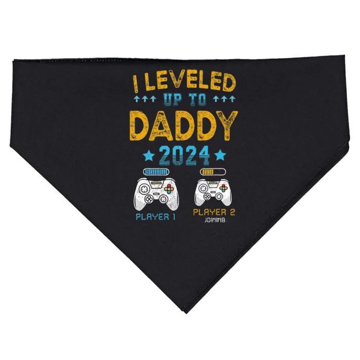 I Leveled Up To Daddy 2024 Funny Soon To Be Dad 2024 USA-Made Doggie Bandana