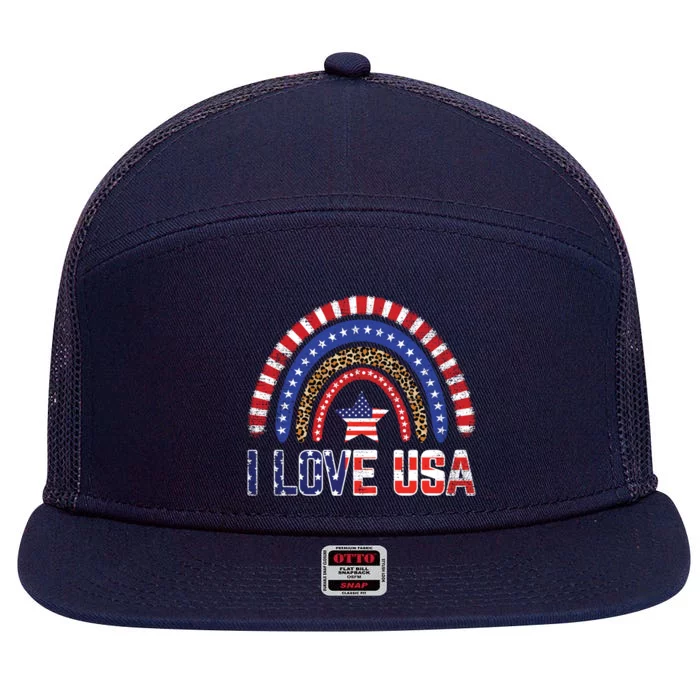 I Love Usa American Flag Rainbow Great Gift 7 Panel Mesh Trucker Snapback Hat