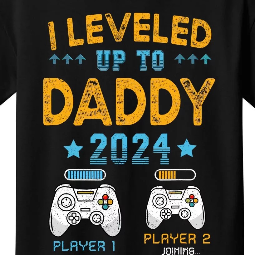 I Leveled Up To Daddy 2024 Funny Soon To Be Dad 2024 Kids T-Shirt