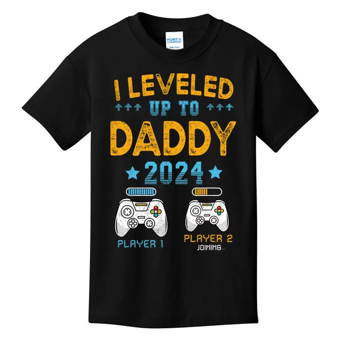 I Leveled Up To Daddy 2024 Funny Soon To Be Dad 2024 Kids T-Shirt