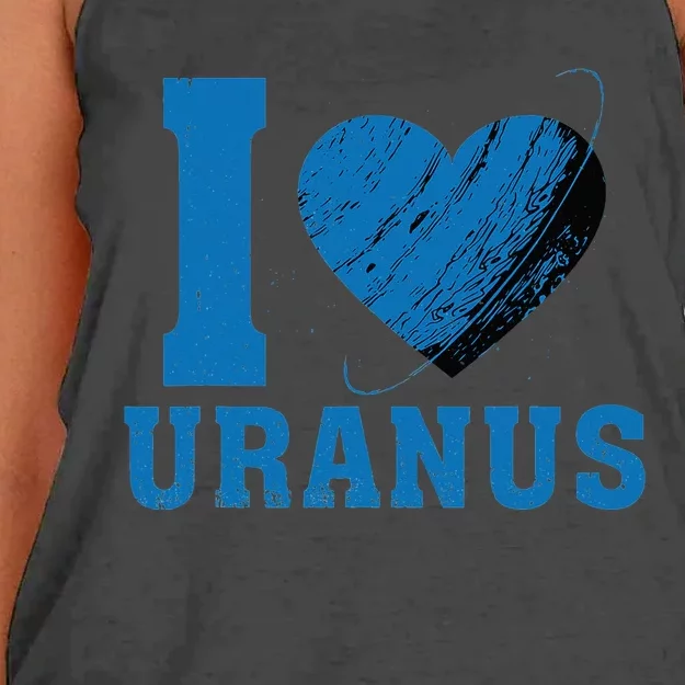 I Love Uranus Planet Funny Astronomy Universe Gag Heart Women's Knotted Racerback Tank