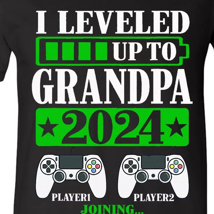 I Leveled Up To Grandpa 2024 Promoted To Level Unlocked V-Neck T-Shirt