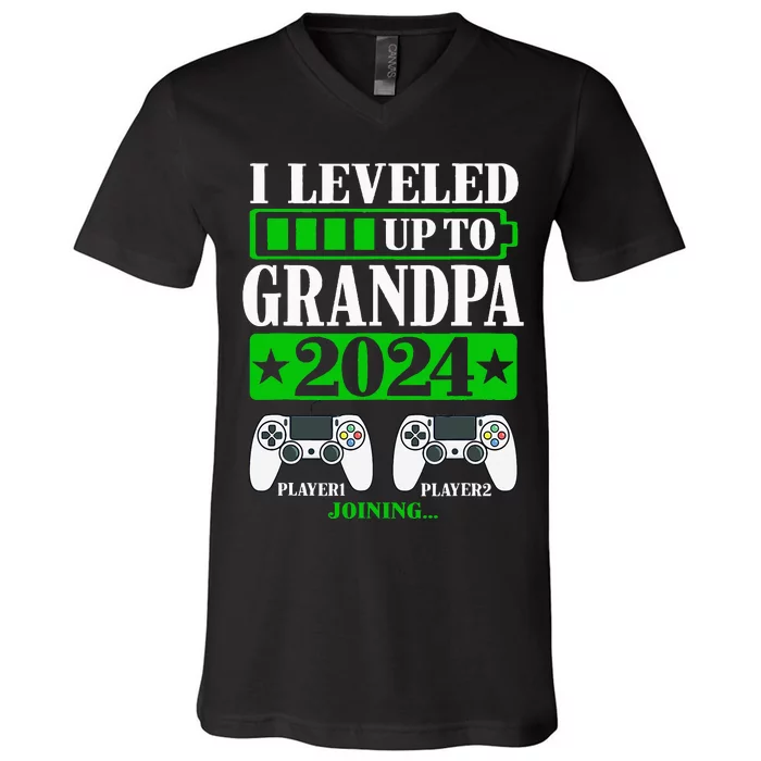 I Leveled Up To Grandpa 2024 Promoted To Level Unlocked V-Neck T-Shirt