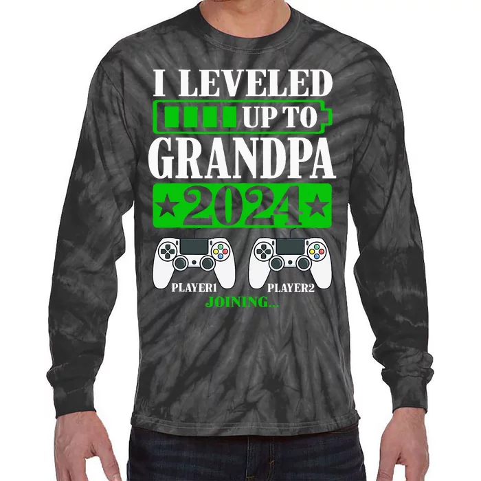 I Leveled Up To Grandpa 2024 Promoted To Level Unlocked Tie-Dye Long Sleeve Shirt