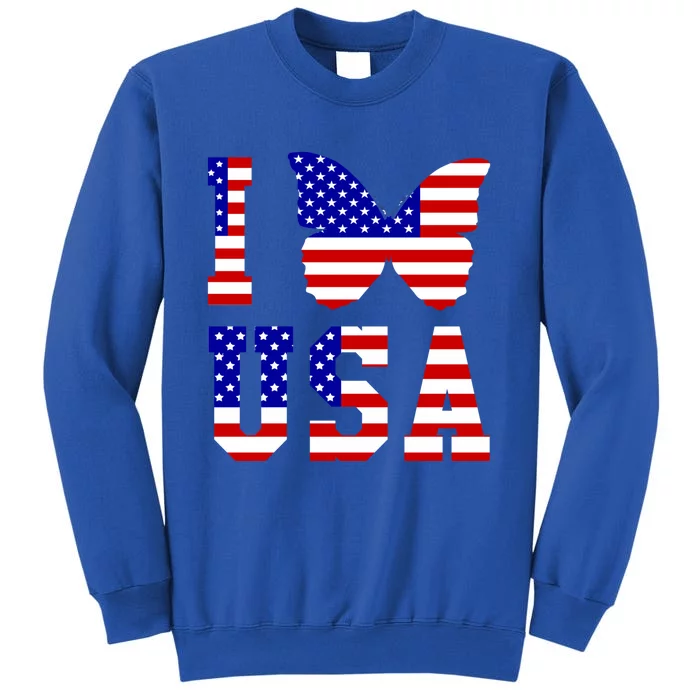 I Love Usa Butterfly Usa Flag Meaningful Gift Tall Sweatshirt