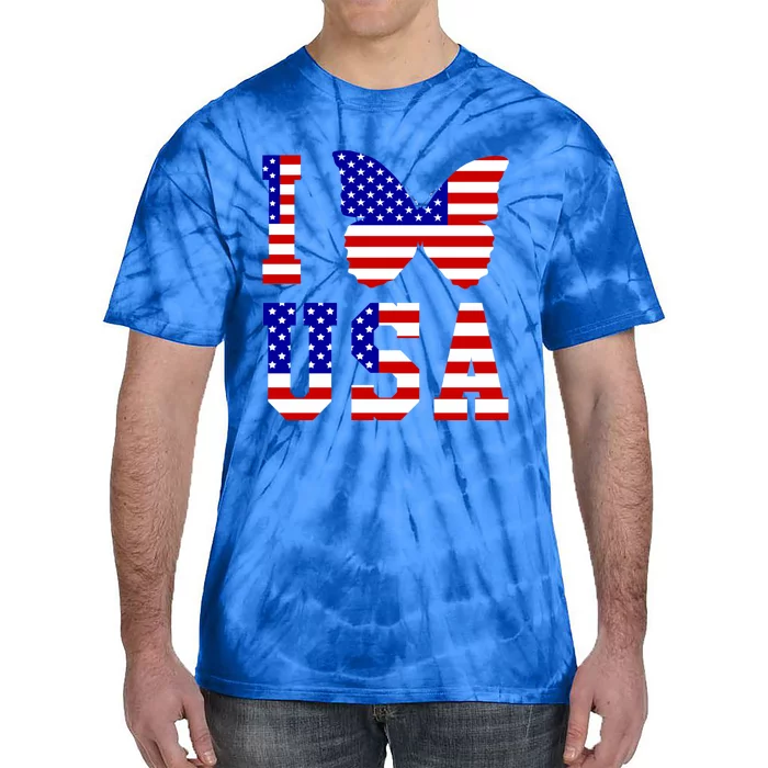 I Love Usa Butterfly Usa Flag Meaningful Gift Tie-Dye T-Shirt