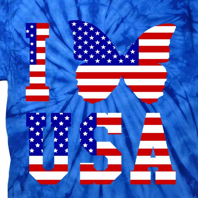 I Love Usa Butterfly Usa Flag Meaningful Gift Tie-Dye T-Shirt