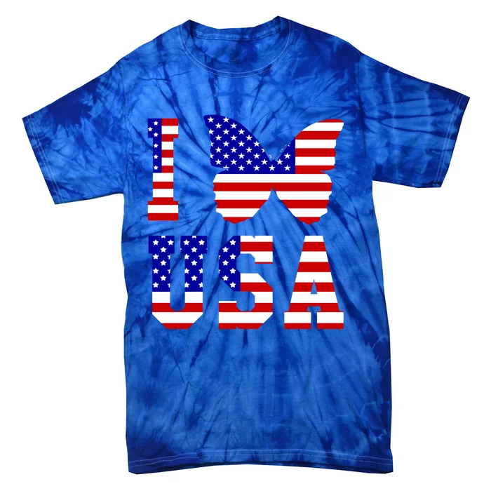 I Love Usa Butterfly Usa Flag Meaningful Gift Tie-Dye T-Shirt