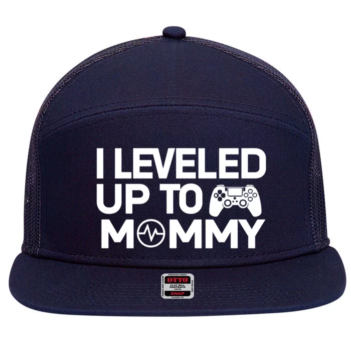 I Leveled Up To Mommy Gamer Heartbeat Soon To Be Mom Gift 7 Panel Mesh Trucker Snapback Hat