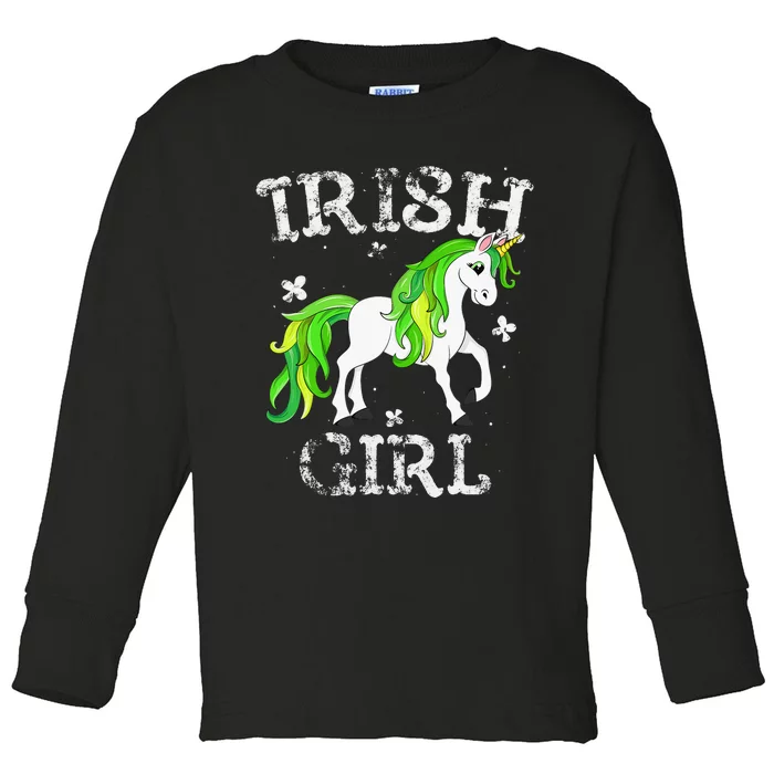 Irish  Leprechaun Unicorn St Patricks Day Toddler Long Sleeve Shirt