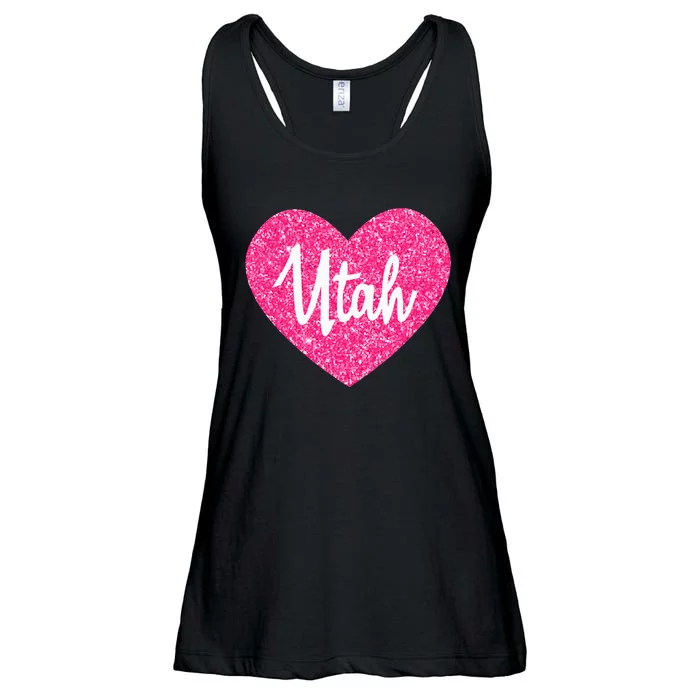 I Love Utah USA State Pink Heart Gift For Women Ladies Essential Flowy Tank