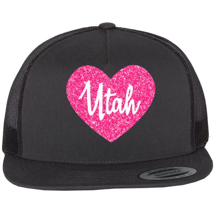 I Love Utah USA State Pink Heart Gift For Women Flat Bill Trucker Hat