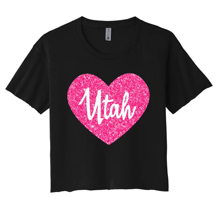 I Love Utah USA State Pink Heart Gift For Women Women's Crop Top Tee