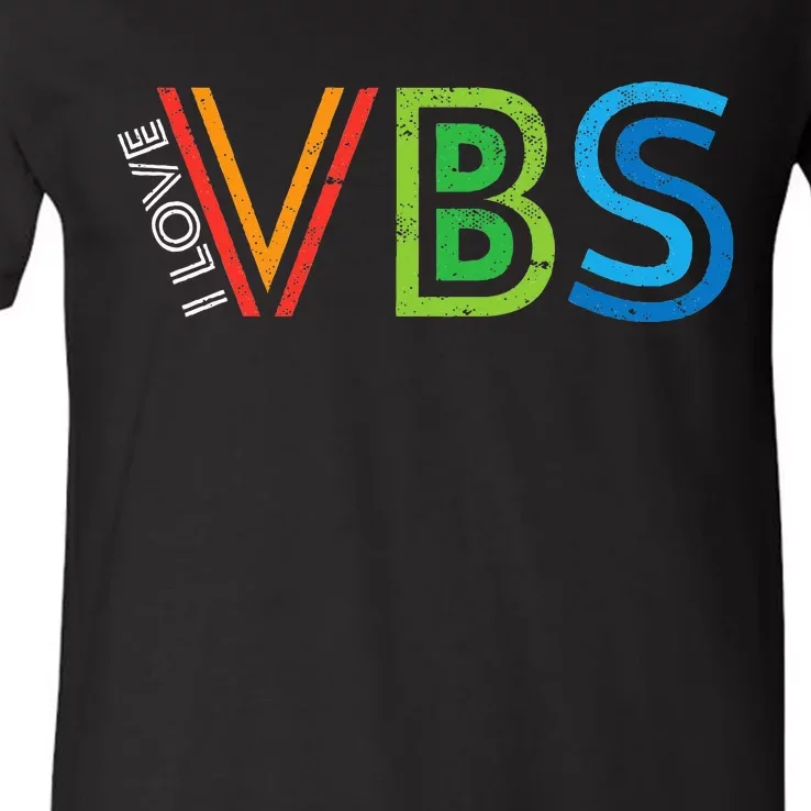 I Love Vbs Vacation Bible School Crew Church Summer Camp V-Neck T-Shirt