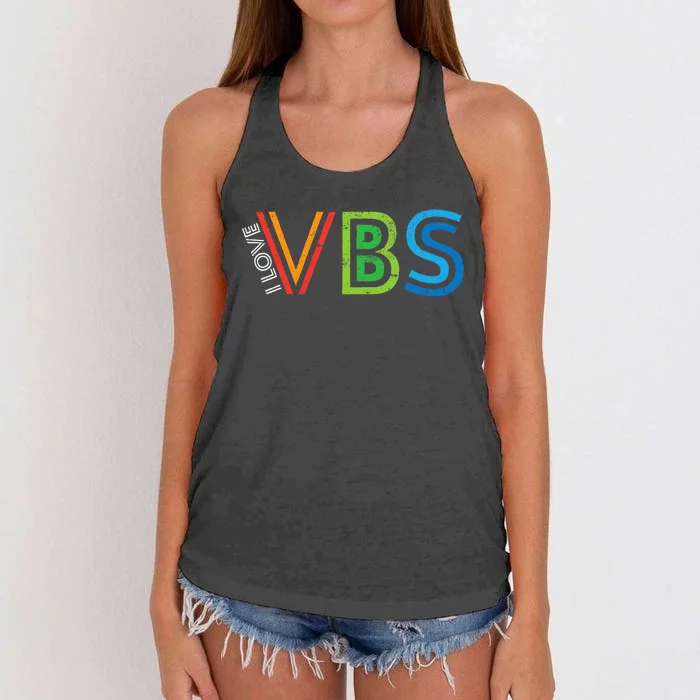 I Love Vbs Vacation Bible School Crew Church Summer Camp Women's Knotted Racerback Tank