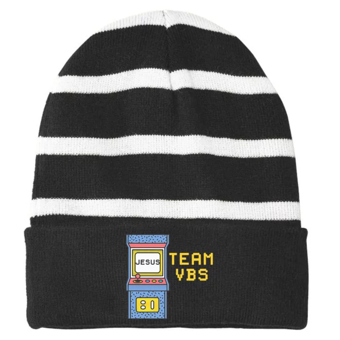 I Love Vbs 2024 Video Game Vacation Bible School Striped Beanie with Solid Band