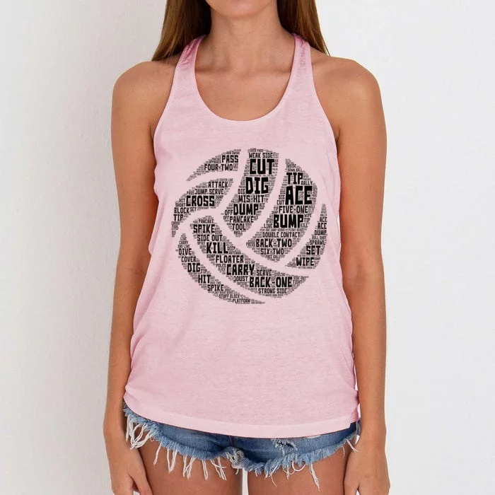 I Love Volleyball Beach Sports Players Word Art Design Gift Women's Knotted Racerback Tank