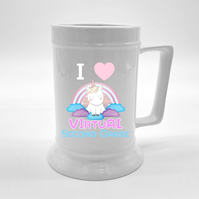 I Love Virtual Second Grade Cute Unicorn Home School Gift Front & Back Beer Stein