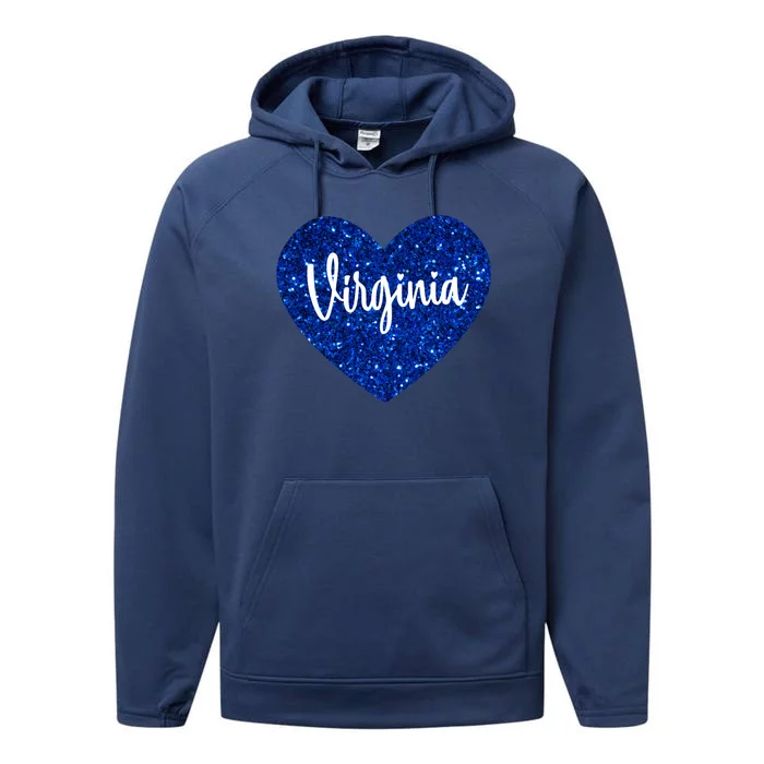 I Love Virginia Usa Heart Gift Performance Fleece Hoodie