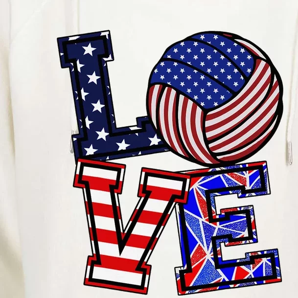 I Love Volleyball American Flag Teen Girl Womens Funnel Neck Pullover Hood