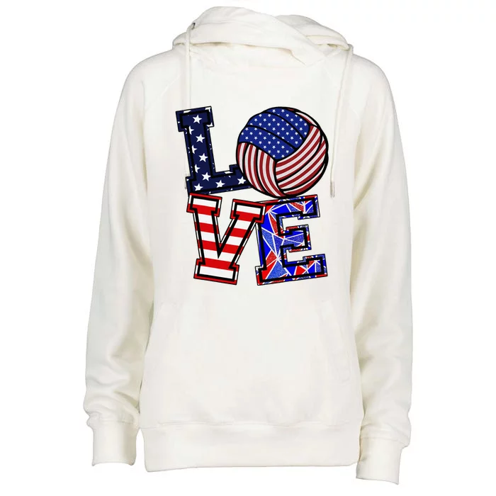 I Love Volleyball American Flag Teen Girl Womens Funnel Neck Pullover Hood