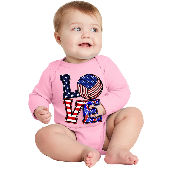 I Love Volleyball American Flag Teen Girl Baby Long Sleeve Bodysuit