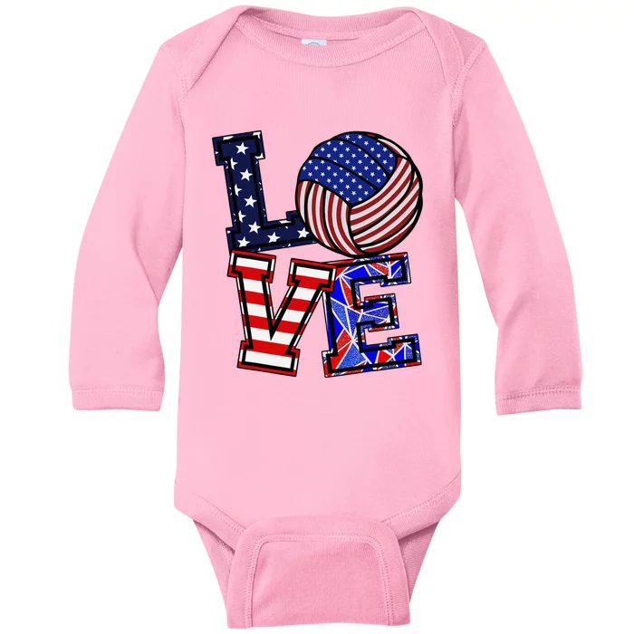 I Love Volleyball American Flag Teen Girl Baby Long Sleeve Bodysuit