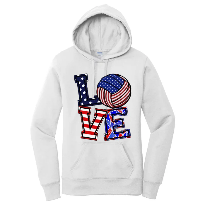 I Love Volleyball American Flag Teen Girl Women's Pullover Hoodie