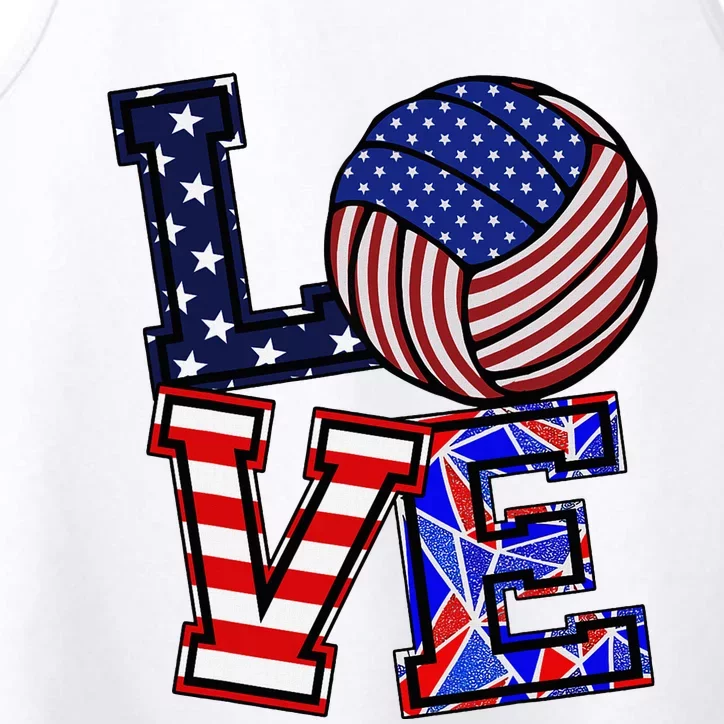 I Love Volleyball American Flag Teen Girl Performance Tank