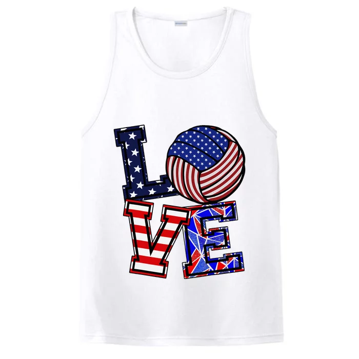 I Love Volleyball American Flag Teen Girl Performance Tank