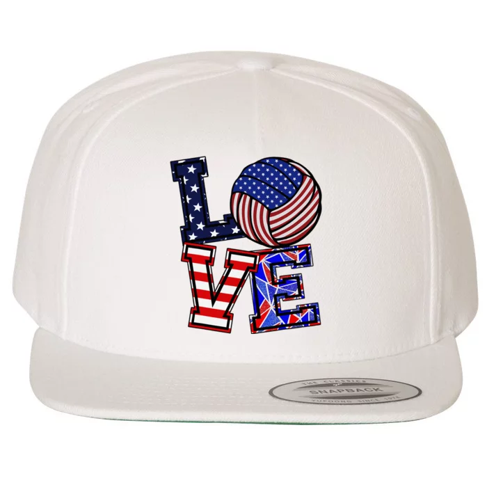 I Love Volleyball American Flag Teen Girl Wool Snapback Cap