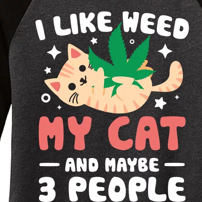 I Like Weed My Cat Maybe 3 People 420 Cannabis Stoner Gift Women's Tri-Blend 3/4-Sleeve Raglan Shirt