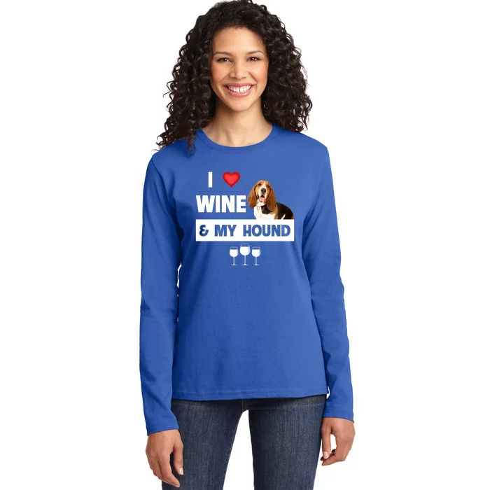 I Love Wine And My Bassett Hound Mom Dad Ing Hunting Gift Ladies Long Sleeve Shirt