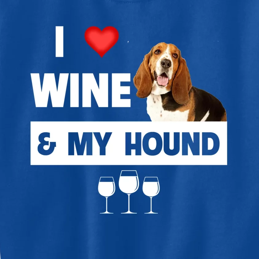 I Love Wine And My Bassett Hound Mom Dad Ing Hunting Gift Kids Sweatshirt