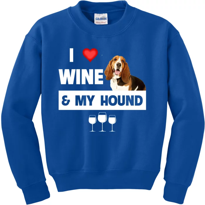 I Love Wine And My Bassett Hound Mom Dad Ing Hunting Gift Kids Sweatshirt