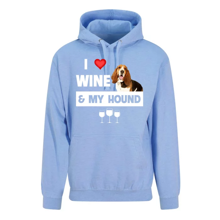 I Love Wine And My Bassett Hound Mom Dad Ing Hunting Gift Unisex Surf Hoodie