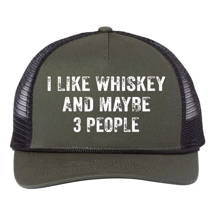 I Like Whiskey And Maybe 3 People Beer Lover Distressed Retro Rope Trucker Hat Cap