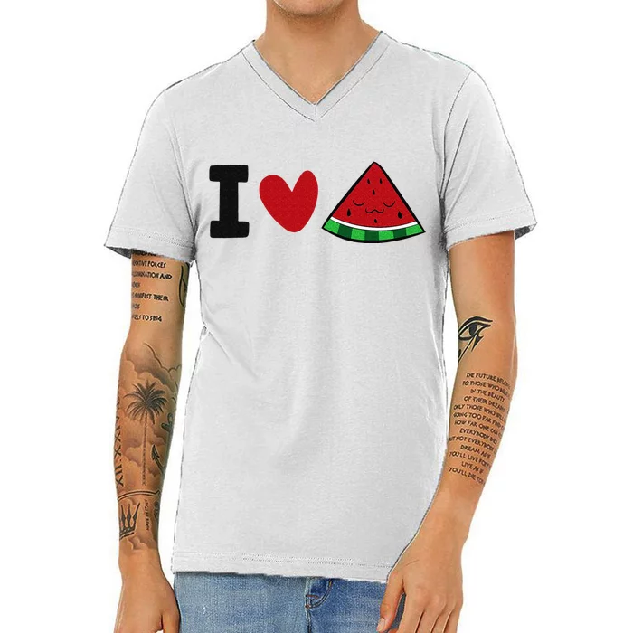 I Love Watermelon Summer Fruit Watermelon V-Neck T-Shirt