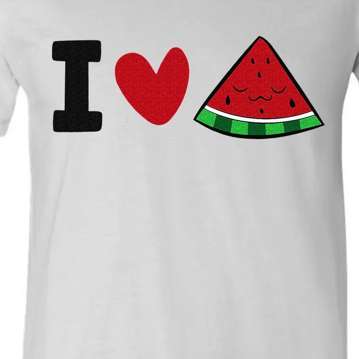 I Love Watermelon Summer Fruit Watermelon V-Neck T-Shirt