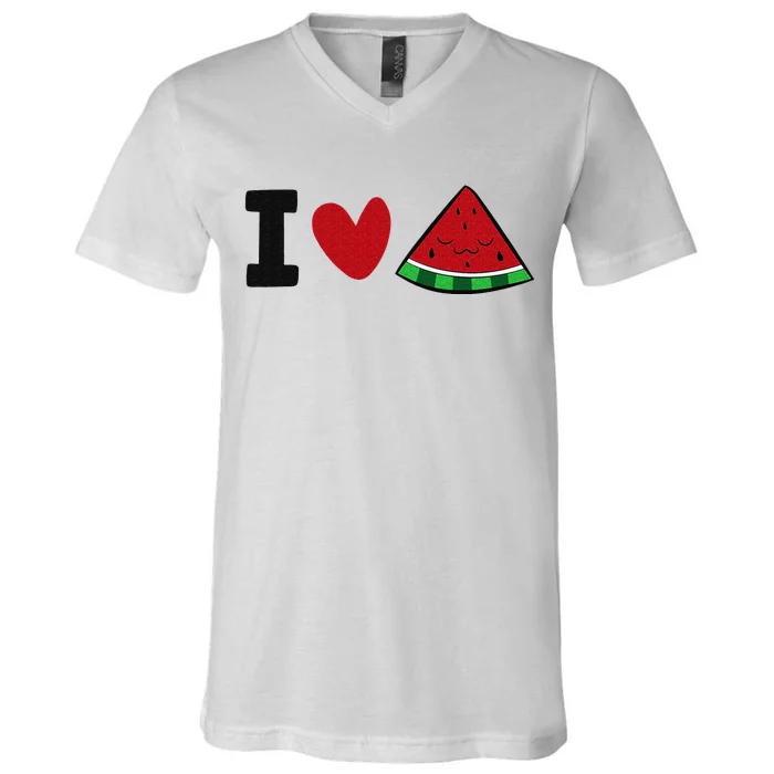 I Love Watermelon Summer Fruit Watermelon V-Neck T-Shirt