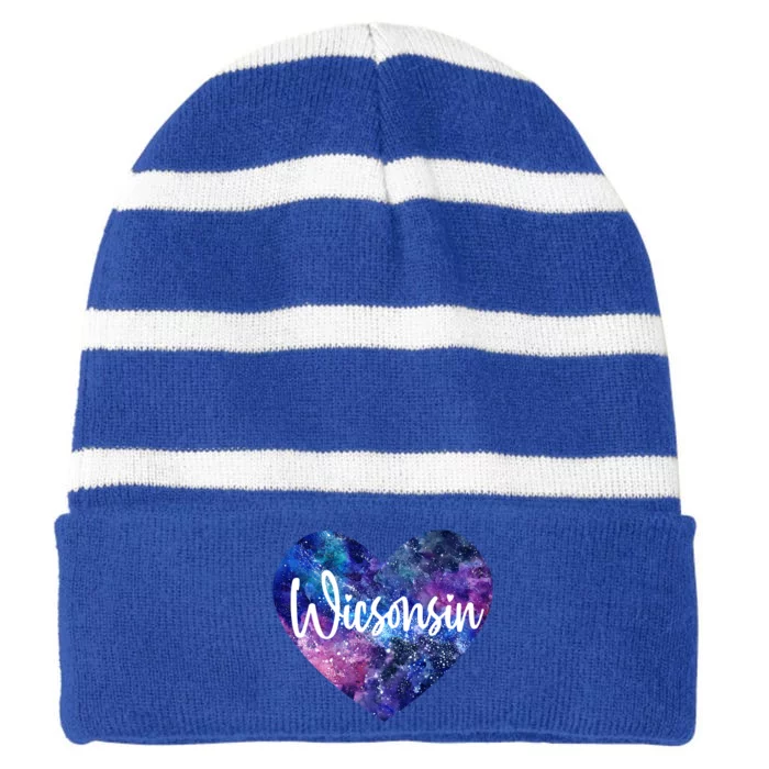 I Love Wisconsin Usa Great Gift Striped Beanie with Solid Band