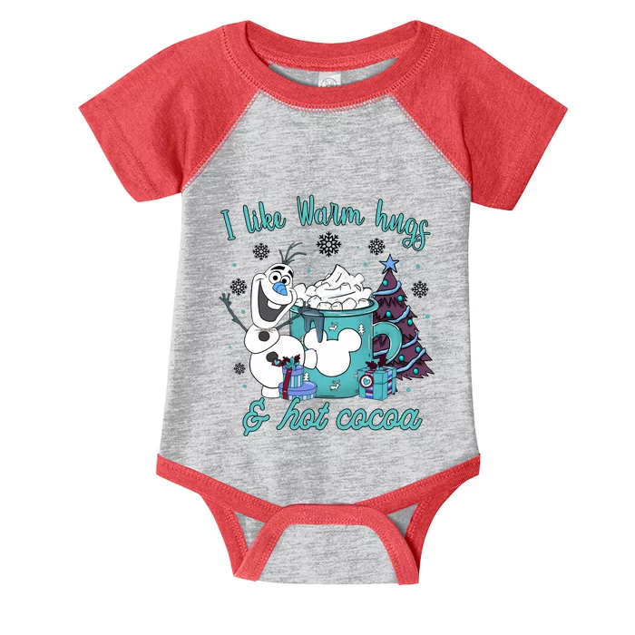 I Like Warm Hugs And Hot Cocoa Olaf Snowman Cute Christmas Infant Baby Jersey Bodysuit