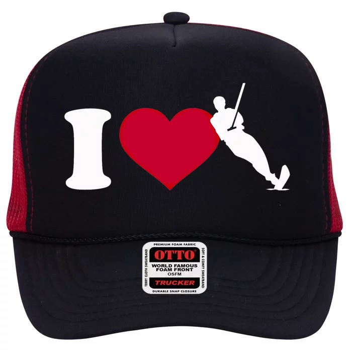 I Love Water Skiing Cute Gift High Crown Mesh Trucker Hat