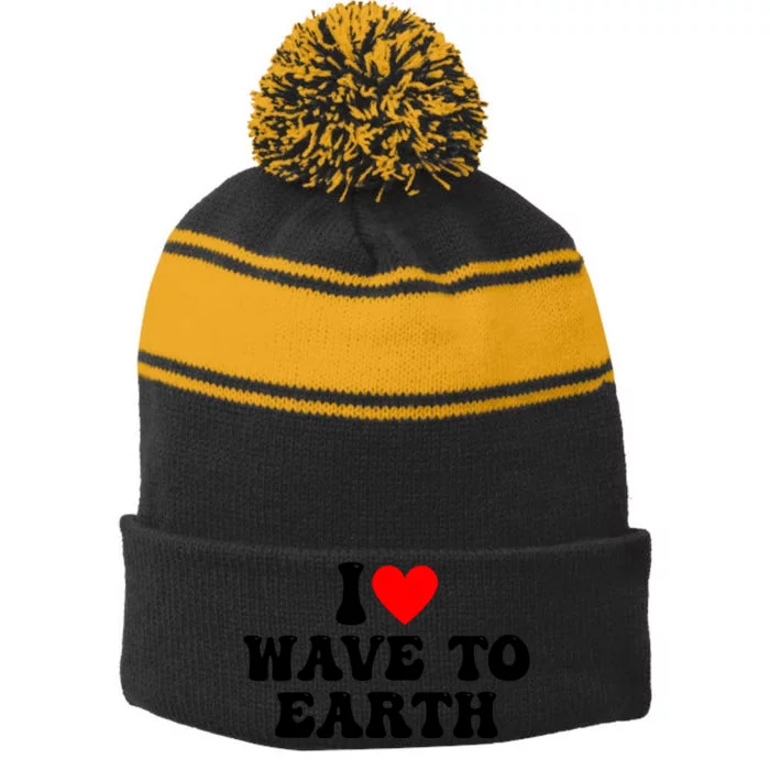 I Love Wave To Earth I Heart Wave To Earth Red Heart Stripe Pom Pom Beanie