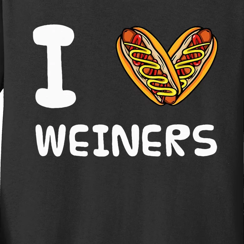 I Love Weiners Hotdogs Frankfurter Wiener Frank Sausage Bun Kids Long Sleeve Shirt